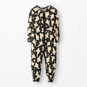 Hanna Andersson Hannasoft Halloween Black and Cream Ghost Pajamas 6-12 Months